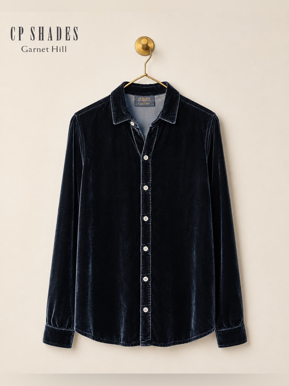 CP Shades x Garnet Hill Blue Velvet Button Down Shirt Blouse Size Large